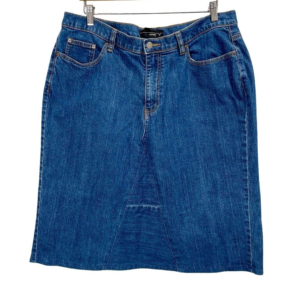 Vintage 90s Y2K Venezia Women's Blue Jean Denim A-line Skirt Size 20